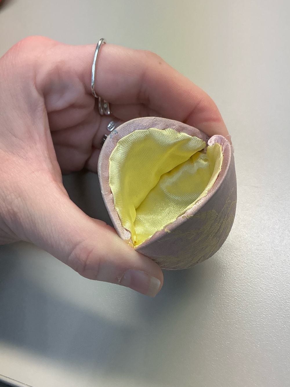 Pink Brocade Velvet Coin Pouch with Yellow Satin Lining